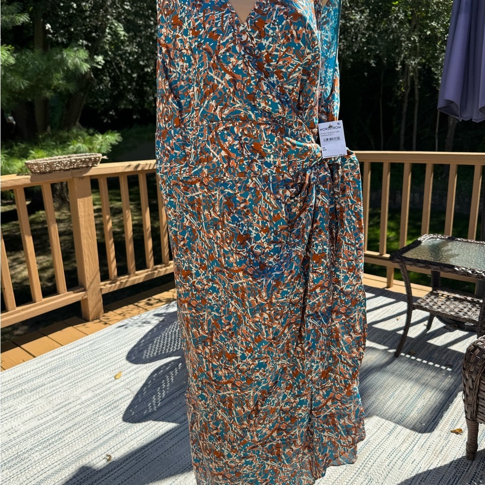 Joie Blue Rust Teal Floral Summer Spring Sleeveless Faux Wrap Dress Plus Sz 4X - Picture 10 of 15